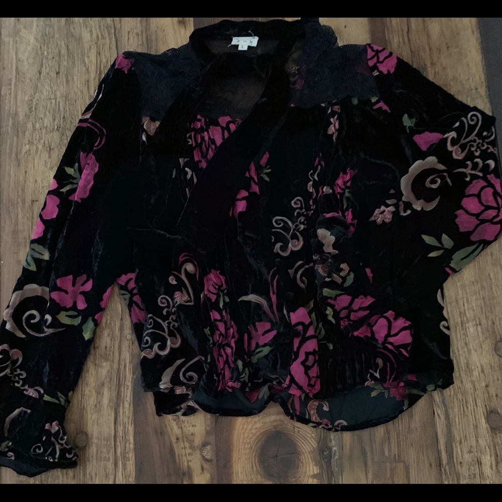 POL velvet and lace top with statement sleeves